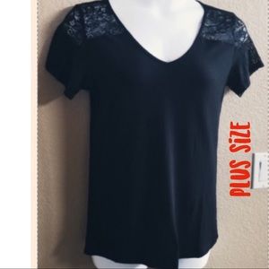 Sexy Black Short Sleeve V-Neck Cutout Back Top XL